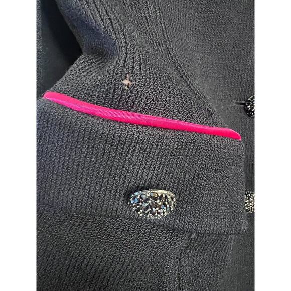 St. John Black Evening Sweater Pink Trim Big Sparkle Buttons *Small Flaw* Size 6 - Picture 6 of 9